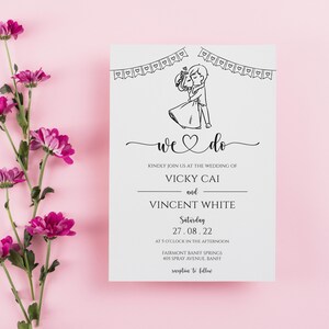 Invitation de mariage personnalisée, Invitation de mariage minimaliste imprimable, Modèle d’invitation de mariage animé, Faveur de mariage, Enregistrer les dates