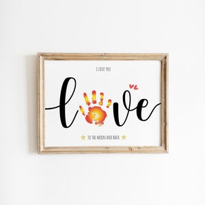 LIEFDE tot de maan en terug handafdruk kunst ambacht, hart liefde Moederdag, Valentijnsdag, DIY baby kinderkaart, decor kinderkamer herinnering aandenken
