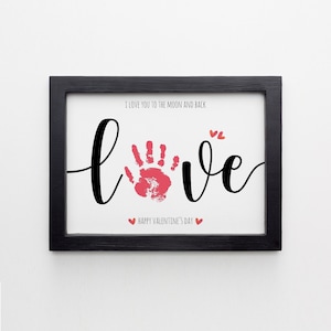 AMOR Feliz día de San Valentín Huella de mano Huella Arte Artesanía, Regalo del Día de San Valentín, Primer Día de San Valentín del bebé, Regalo para abuela tío tía