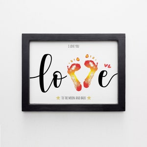 LOVE to the Moon and Back Footprint Art Craft, Heart Love Moederdag, Valentijnsdag, DIY Baby Kids Card, Decor Kinderkamer Memory Keepsake