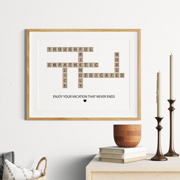 Retirement Gifts For Women Personalized, Retirement Gift for Men, Nurse Retirement Gift, Teacher Retirement Gift, Crossword Scrabble Print,