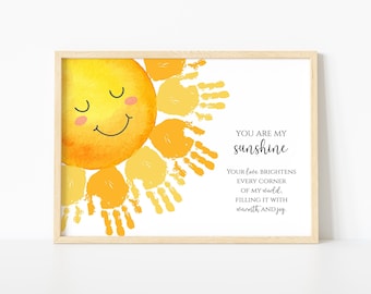 You Are My Sunshine Handprint Art, Sibling Handprint, DIY Mum's Birthday, Nanny Craft Gift, Baby Keepsake Hand Print, Gift for Grandma