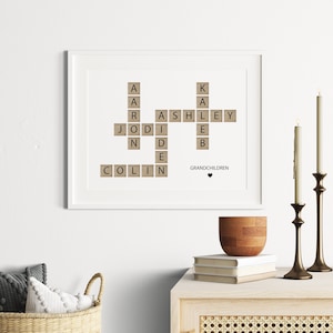 Gifts for Grandma, Gifts for Grandpa, Family Names Gifts, Crossword Scrabble Print, Custom Family Letter Tile Print,