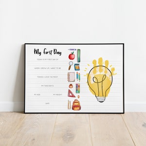 My 1st First Day of School, Kindergarten Pre-K Daycare Preschool Day Home Handprint DIY Board Sign Teacher Child Handprint Art Keepsake