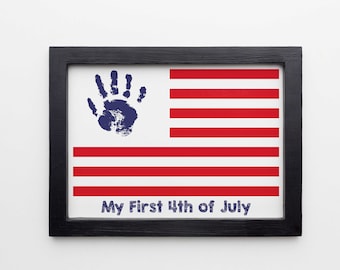 First 4th of July Independence Day Handprint Footprint Art Craft, USA Flag American America Child DIY Baby Kids Card, Toddler Art Craft