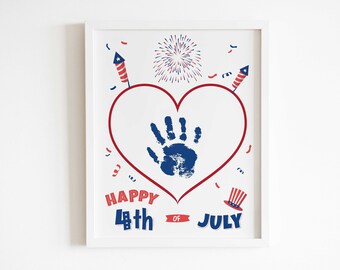 4th of July Independence Day Handprint Footprint Art Craft, USA Flag American America Child DIY Baby Kids Card, Toddler Preschool Art Craft