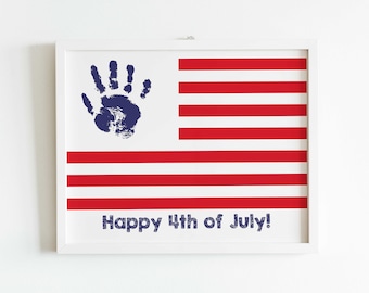 4th of July Independence Day Handprint Footprint Art Craft, USA Flag American America Child DIY Baby Kids Card, Toddler Preschool Art Craft