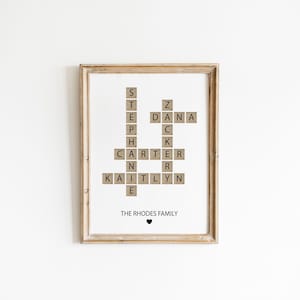 Personalized Family Name Sign, Grandma Mothers Day Gift, Crossword Scrabble Print, Custom Family Letter Tile Print, Name Puzzle