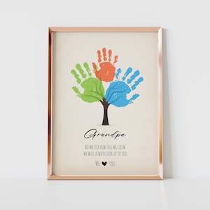 Albero delle impronte delle mani del nonno, Artigianato artistico delle impronte delle mani, Non importa quanto cresciamo, Regalo per il nonno, Attività per bambini piccoli, Biglietto ricordo