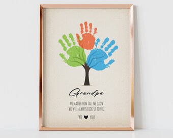 Grandpa Handprint Tree, Handprint Art Craft, No Matter How Tall We Grow, Gift for Grandpa, Kids Baby Toddler Activity, Memory Keepsake Card