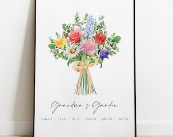Ramo de flores de nacimiento para abuela / Regalo personalizado Cumpleaños de abuela, Regalo de cumpleaños de mamá / Jardín de flores personalizado para el mes de nacimiento