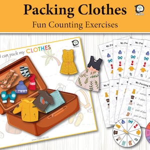 Packing Clothes Counting Toddler Activities, Preschool Workbook, Toddler Busy Book, Preschool Worksheets, Montessori Quiet Book Page