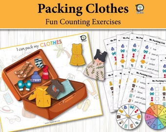 Packing Clothes Counting Toddler Activities, Preschool Workbook, Toddler Busy Book, Preschool Worksheets, Montessori Quiet Book Page