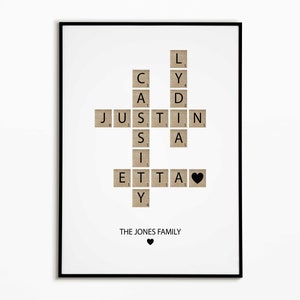 Personalized Family Name Sign, Crossword Scrabble Print, Custom Family Letter Tile Print, Name Puzzle, Last Name Sign, Best Friend Gifts image 9