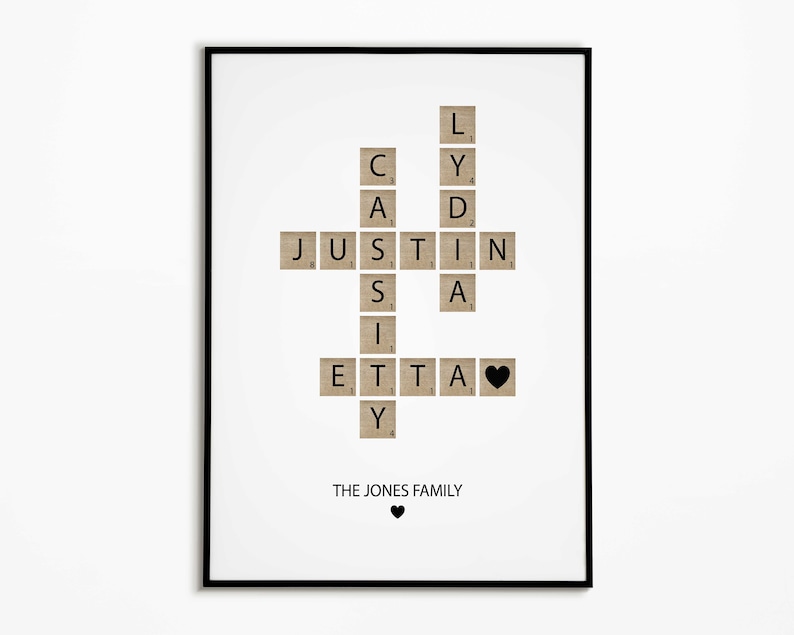 Personalized Family Name Sign, Crossword Scrabble Print, Custom Family Letter Tile Print, Name Puzzle, Last Name Sign, Best Friend Gifts image 9