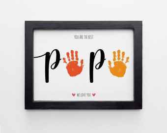 PAPA We Love You Handprint Footprint Art Craft, Father's Day Gift for Dad, Sibling DIY Baby Kids Card, Toddler Preschool Craft, Keepsake