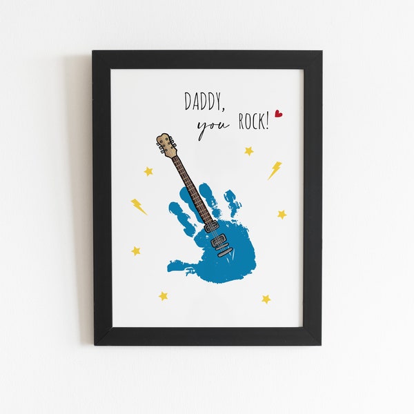 Handprint Art Craft for Kids, Daddy You Rock, Father's Day Birthday, Kids Baby Toddler DIY Card, Memory Keepsake, Christmas Gift for Dad