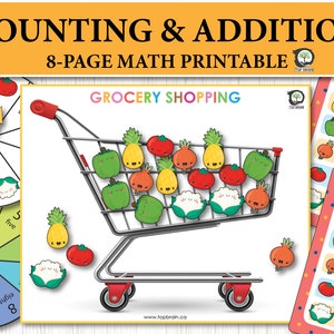 Stampabili prescolari, Fogli di lavoro per il conteggio dei numeri, Raccoglitore di libri impegnativi con il cibo, Gioco di numeri per bambini, Attività scolastica a casa, Libro tranquillo Montessori