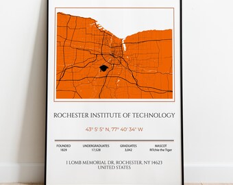 Impression de carte du Rochester Institute of Technology, cadeau de remise des diplômes, oeuvre d'art personnalisée sur le campus