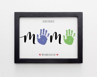 MAMA Wir Haben Dich Lieb Handprint Footprint Art Craft, Mothers Day Gift from Siblings, DIY Baby Kids Card, Toddler Preschool Craft, German