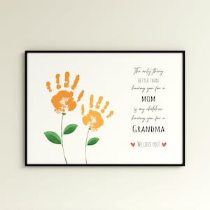 Flower Handprint for Grandma, Love Keepsake Floral Bouquet Mom Mother Meaningful Gift for Her DIY Craft Kid Children Toddler Activity,