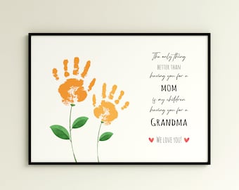 Custom Valentine Art Print Handprint Love Keepsake Floral Bouquet Mom Mother Meaningful Gift for Her DIY Craft Kid Children Toddler Activity