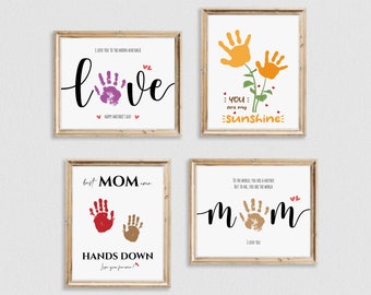 Mothers Day Art Print Handprint Love Keepsake Floral Bouquet Mom Meaningful Gift for Her DIY Craft Kid Children Toddler Activity