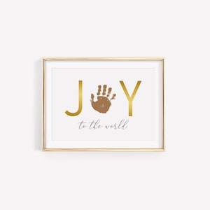 Letreros navideños personalizados imprimibles, artesanía con huellas de manos JOY, decoración navideña de bricolaje para niños pequeños o bebés, regalo de Navidad para mamá, abuela, tía