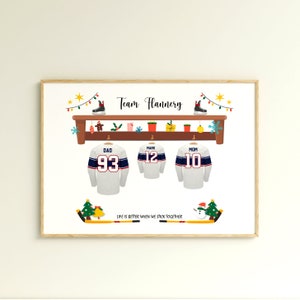 Personalized Ice Hockey Jersey Family Print as Christmas Gift, Hockey Family Gift, Gift for Hockey fans, Hockey Wall Decor print,