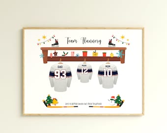 Personalized Ice Hockey Jersey Family Print as Christmas Gift, Hockey Family Gift, Gift for Hockey fans, Hockey Wall Decor print,