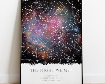 Aangepaste sterrenkaart print, Night We Met verjaardagscadeau, print nachtelijke hemel, sterrenkaart poster, huwelijkscadeau, sterrenbeeld print, gepersonaliseerd cadeau