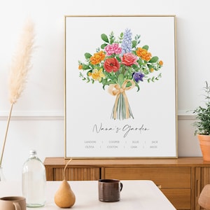 Mother Day Gift Personalized Gift for Grandma Birth Flower Bouquet Mom Birthday Gift Custom Mothers Day Garden Print Birth Month Flower