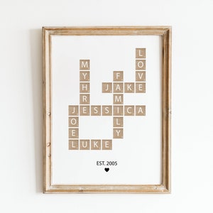 Personalized Family Name Sign, Crossword Scrabble Print, Custom Family ...