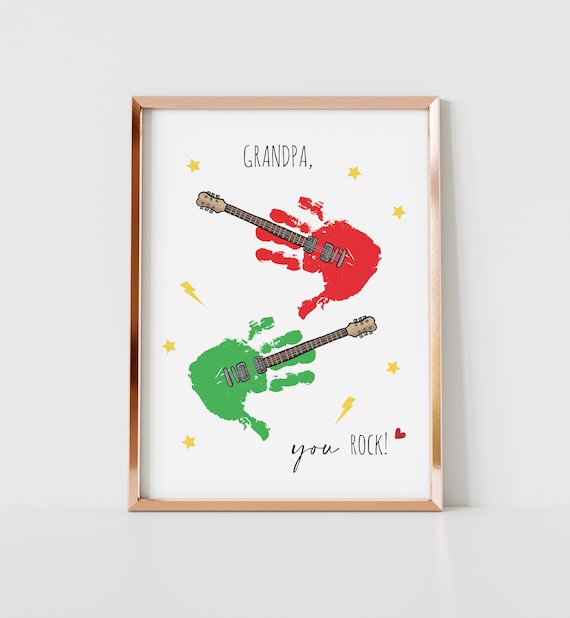 Handprint Art Craft Kids, Grandpa You Rock, Father's Day Birthday
