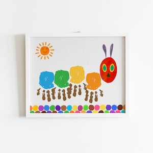 The Hungry Caterpillar, Handprint Footprint DIY Art Craft, Kids Toddler Baby Keepsake, First Birthday Party Card, Children Toddler Activity