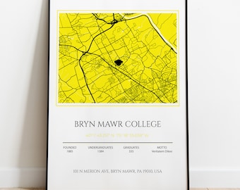 Impresión personalizada de regalo de graduación universitaria, mapa imprimible de Bryn Mawr College, regalos de graduación para ella, regalo para estudiante universitario,
