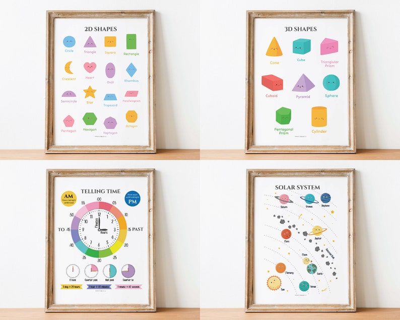 Educational Wall Art Set of 12 Classroom Posters, Home School Posters ...