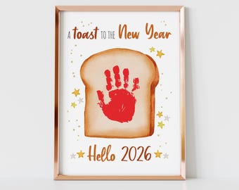 Créations artistiques du nouvel an 2026, art de l'empreinte de la main, toast pour le nouvel an, bébé enfant mains pieds pieds, carte souvenir de bonne année
