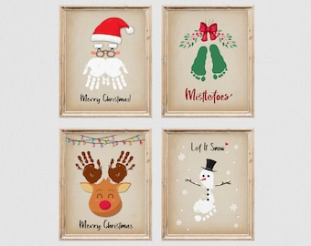 Christmas Handprint Footprint Art Craft Set of 4, Christmas Gift for Grandparents, Gift for Grandma Grandpa, Winter Toddler Activity