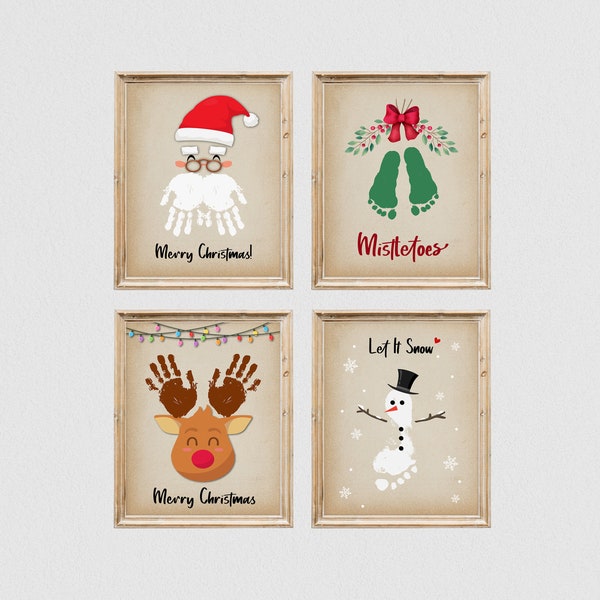 Christmas Handprint Footprint Art Craft Set of 4, Christmas Gift for Grandparents, Gift for Grandma Grandpa, Winter Toddler Activity