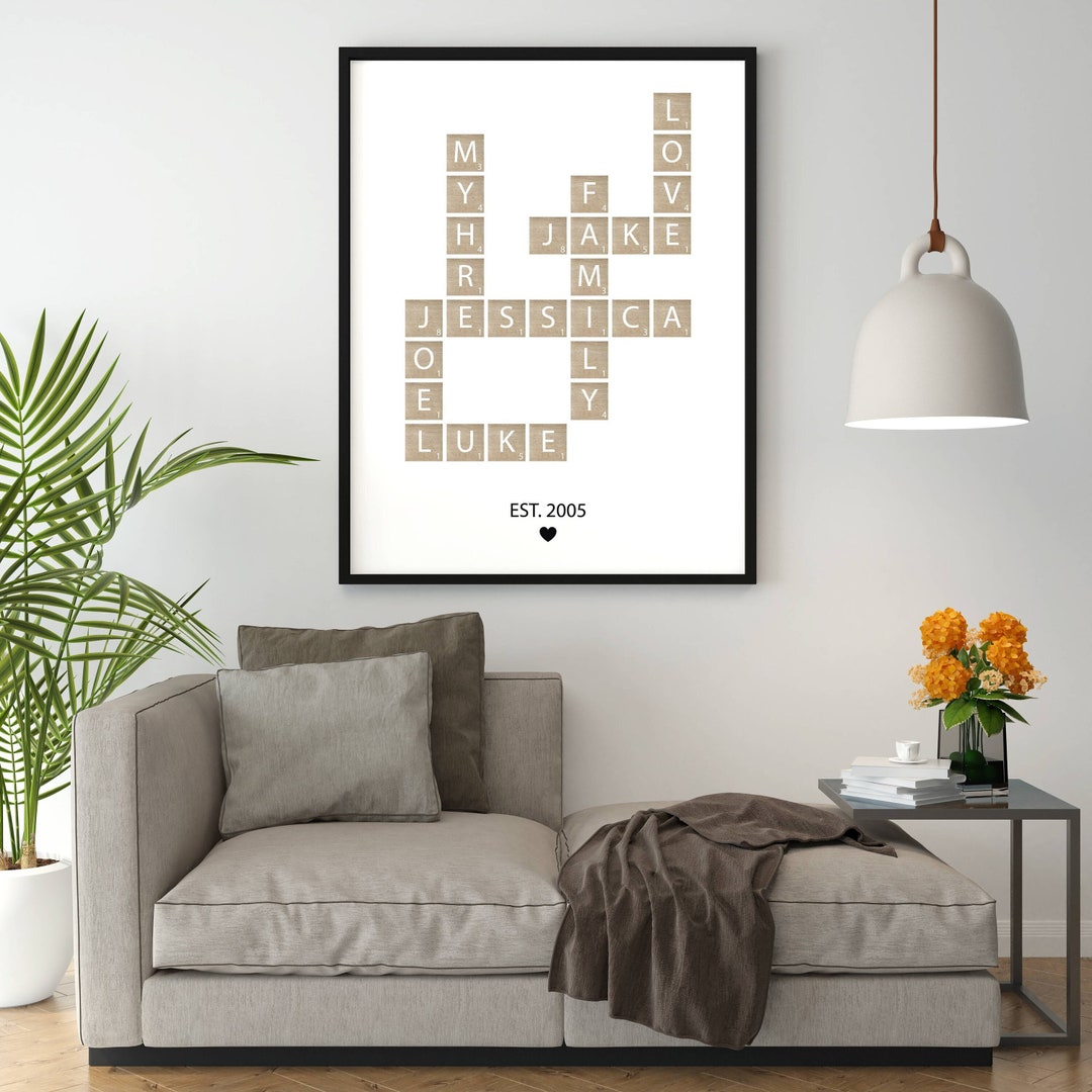 Personalized Family Name Sign, Crossword Scrabble Print, Custom Family ...