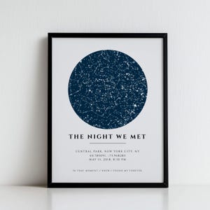Impression de carte des étoiles personnalisée, cadeau d'anniversaire de notre rencontre, impression de ciel nocturne, affiche d'étoile de carte, cadeau de mariage, impression de constellation, cadeau personnalisé