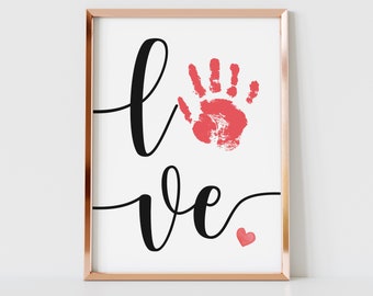 LOVE Handprint Footprint Art Craft, Heart Love Valentine's Day, DIY Baby Kids Card, Décor Nursery Memory Keepsake, Toddler Preschool Craft