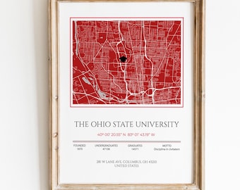 Carte de l'Université d'État de l'Ohio à imprimer, cadeau de fin d'études personnalisé pour elle, étudiante, doctorante
