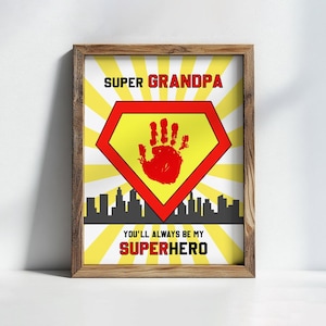 Arte de huella de mano de superhéroe para el Día del Padre, regalo para el Día del Padre, regalo de cumpleaños para abuelos, tarjeta de recuerdo
