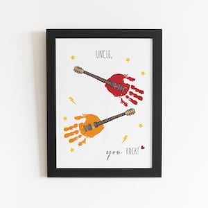 Handabdruck, Kunst Basteln für Kinder, Onkel You Rock, Vatertags-Geburtstag, Kinder Baby Kleinkind DIY Karte, Erinnerungs-Andenken, Weihnachtsgeschenk für Onkel