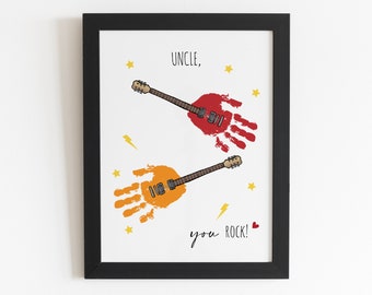 Handabdruck Kunst Handwerk für Kinder, Onkel You Rock, Vatertag Geburtstag, Kinder Baby Kleinkind DIY Karte, Erinnerung Andenken, Weihnachtsgeschenk für Onkel