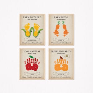 Farmers Market Handprint Footprint Art Craft, Kids Handprint Art, Farm Apple Sweet Corn Carrot Pumpkin Craft, Toddler Preschool Craft,