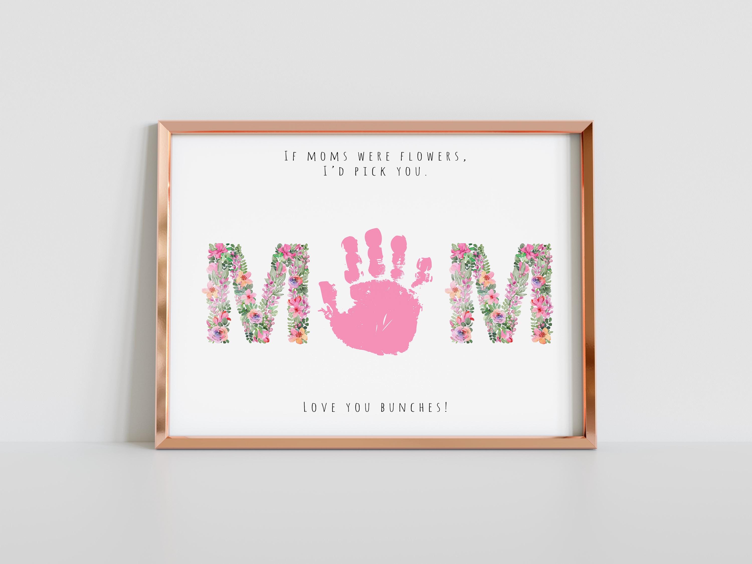 Mothers Day Art Print Handprint Love Keepsake Floral Bouquet Mom Mother ...