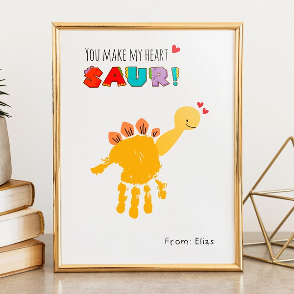 Dinosaur Handprint Art Craft, Mom Dad Birthday Gift, Christmas Gift for Mom, Valentine's Day Craft for Grandma Grandpa